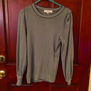 Olive and white striped puff sleeve top